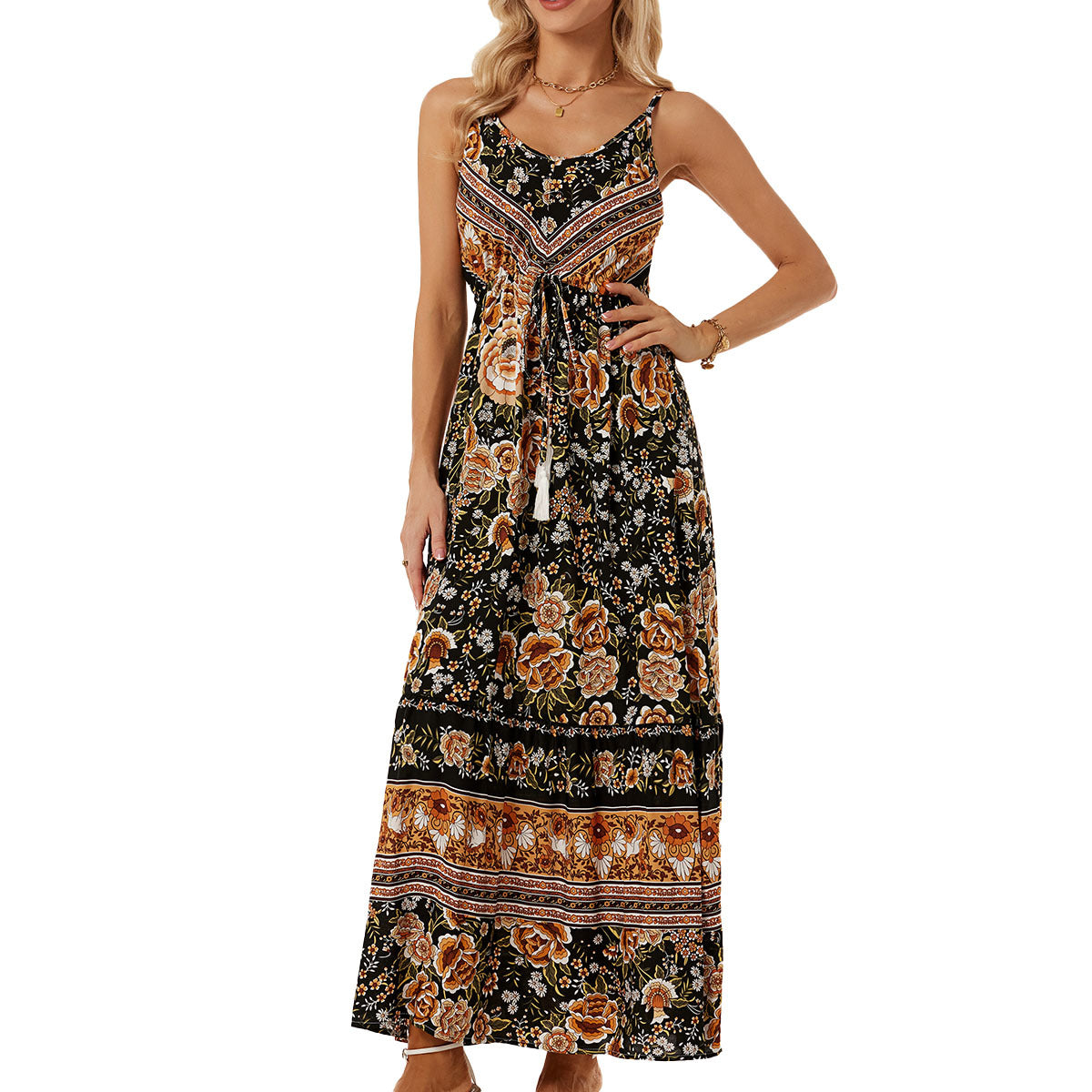 🌸 Bohemian Maxi-jurk met Bloemenprint – Zomer in Stijl