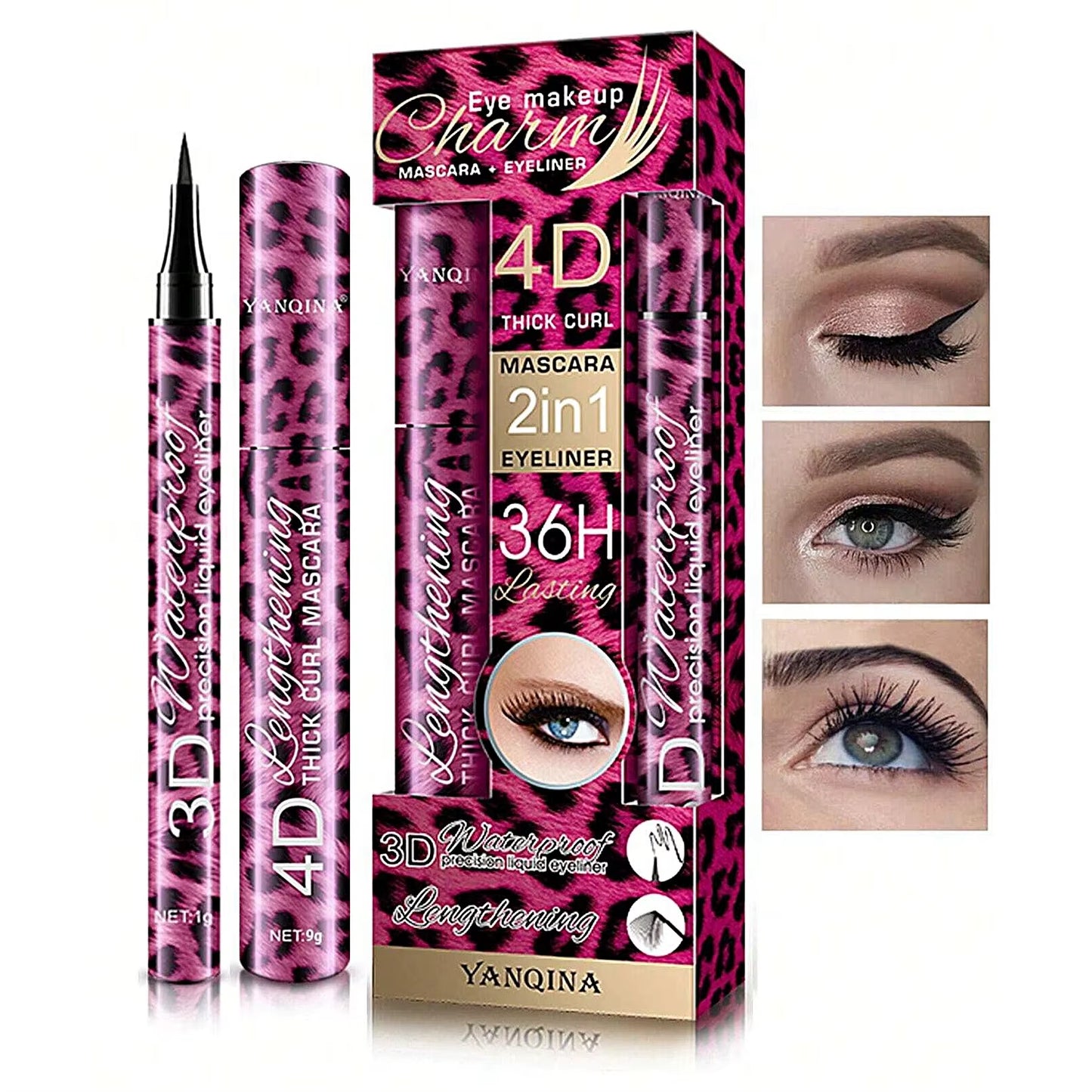 Panterprint editie Vloeibare Eyeliner Potlood 4D Waterproof Mascara Set Cosmetica Eye Liner Dikke Krullende Mascara Wenkbrauw Potlood Ogen Make-up