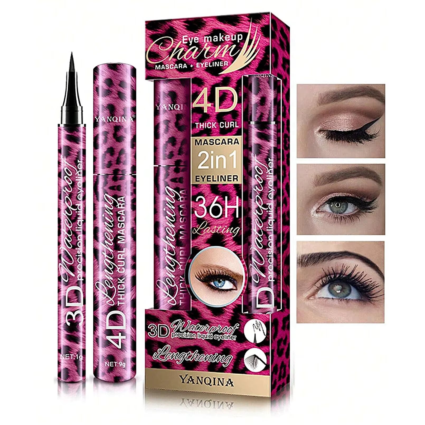 Panterprint editie Vloeibare Eyeliner Potlood 4D Waterproof Mascara Set Cosmetica Eye Liner Dikke Krullende Mascara Wenkbrauw Potlood Ogen Make-up