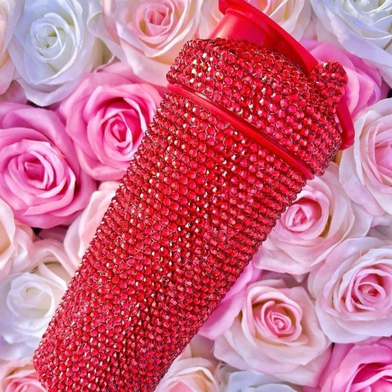 Handmade Luxe Rhinestone Shaker Cup Water Bottle for Protein Shakes - Pink & Red, 22Oz Capacity, Bpa-Free, Lightweight & Functional Design - Drinkware